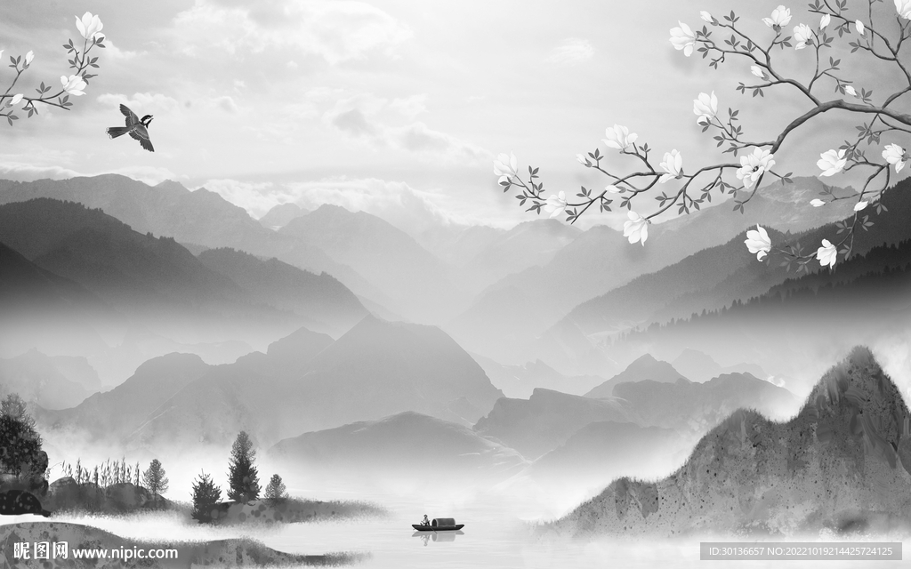 背景墙最新高雅山水 Tif分层