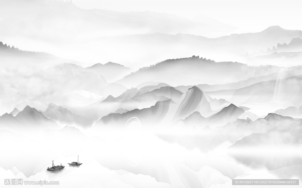 灰色 最新高雅山水 Tif分层