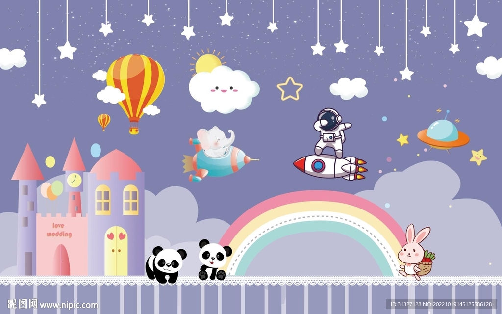 儿童房梦幻背景墙图片