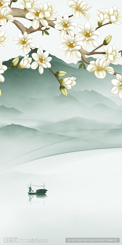 别墅 山水玄关框画 Tif分层