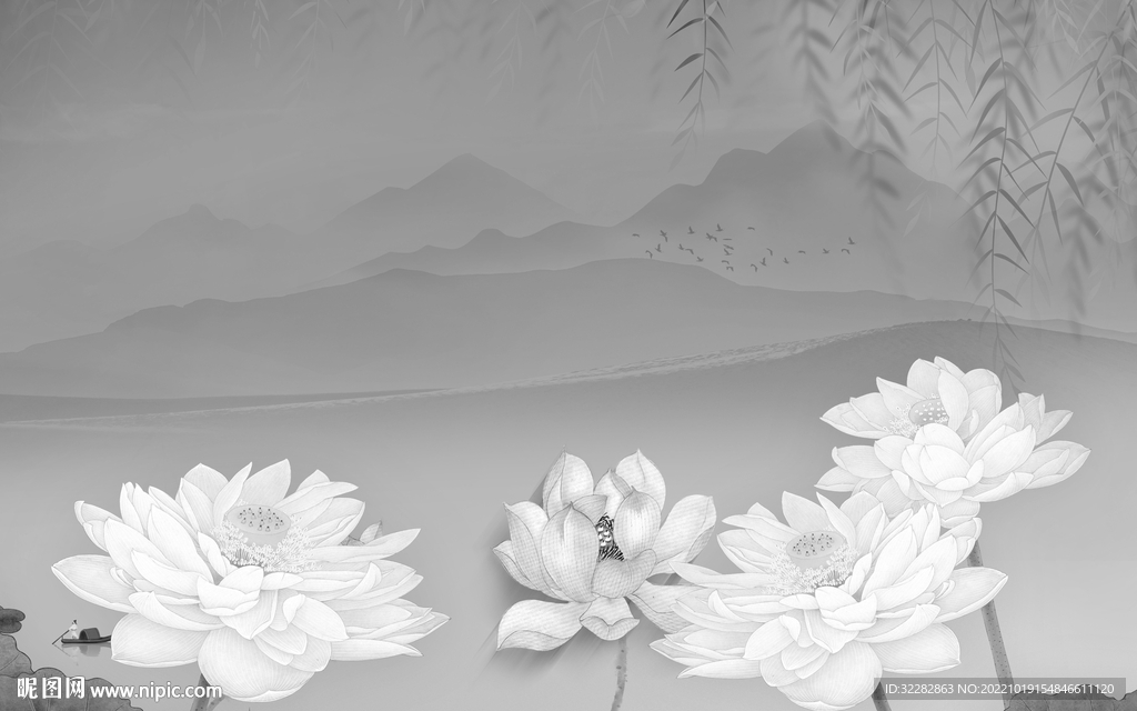 荷花新上架山水画 tiF分层