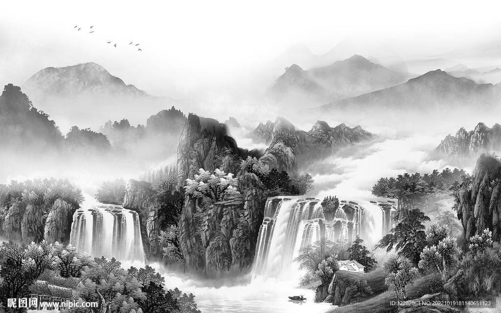 高200宽320厘米山水画