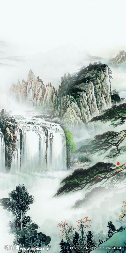 国画 新品山水玄关 TIf分层