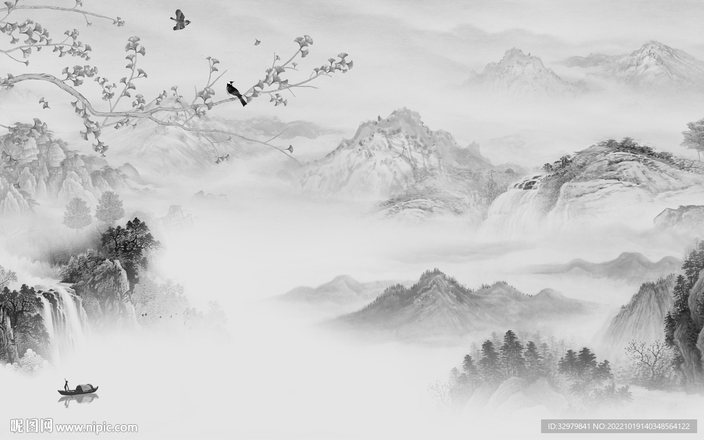 新款最新山水框画 Tif分层