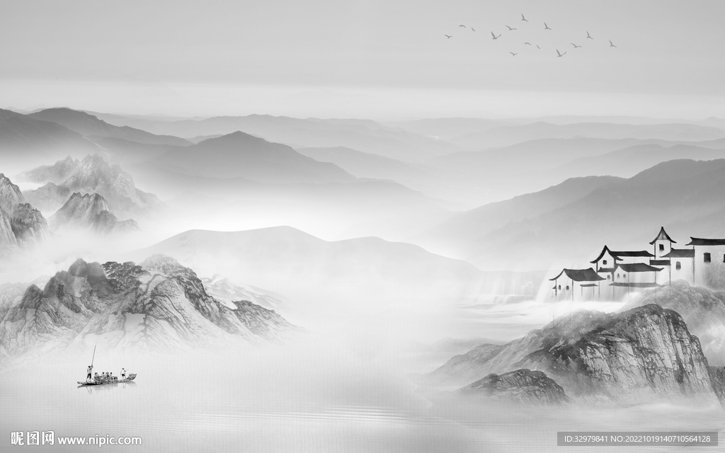 简约最新山水框画 Tif分层