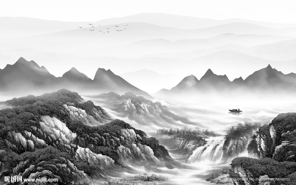 现代最新山水框画 Tif分层