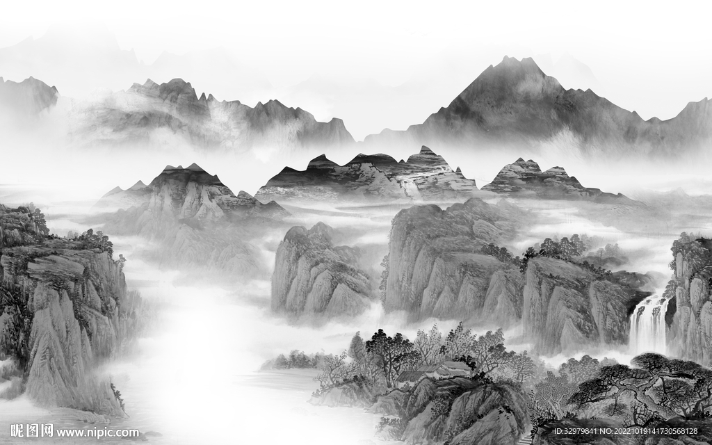 爆款最新山水框画 Tif分层