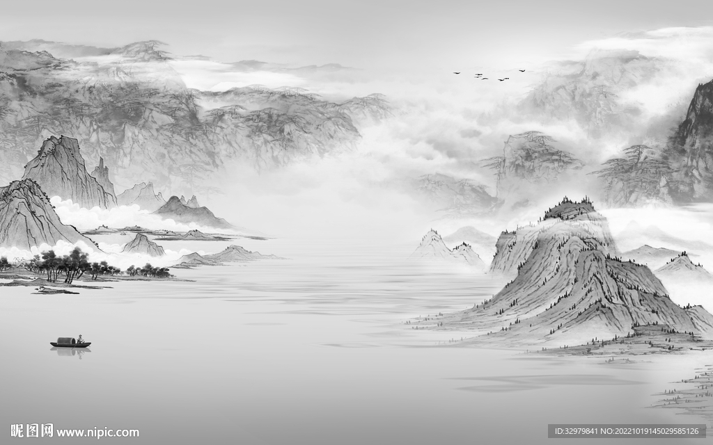 沙发中式山水框画 Tif分层