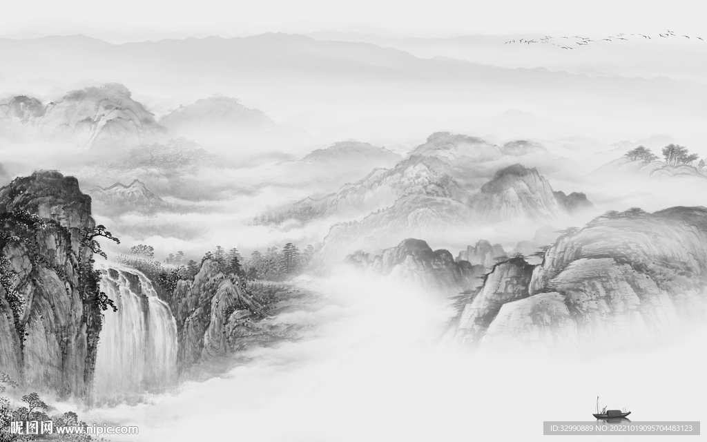 极简中式人气山水 tif分层