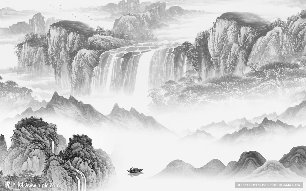 国画 中式人气山水 tif分层