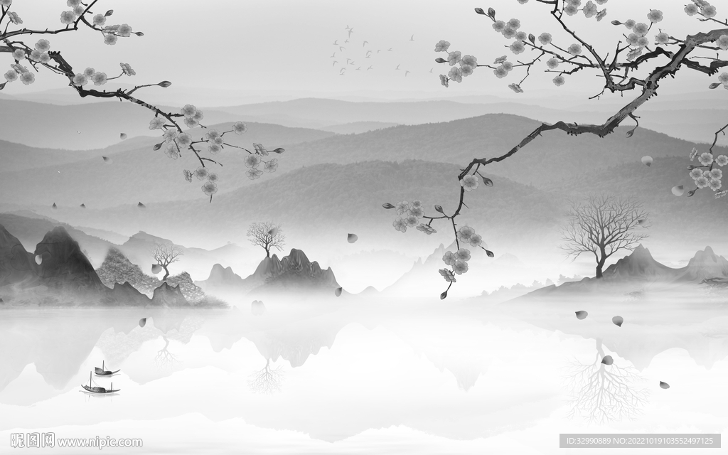 别墅 中式人气山水 tif分层