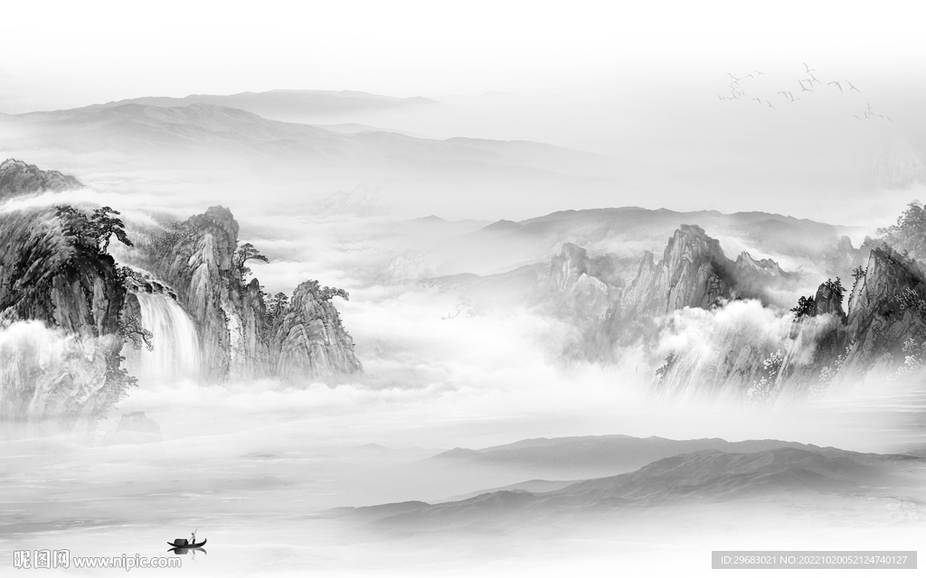 酒店高雅灰山水画 Tif分层