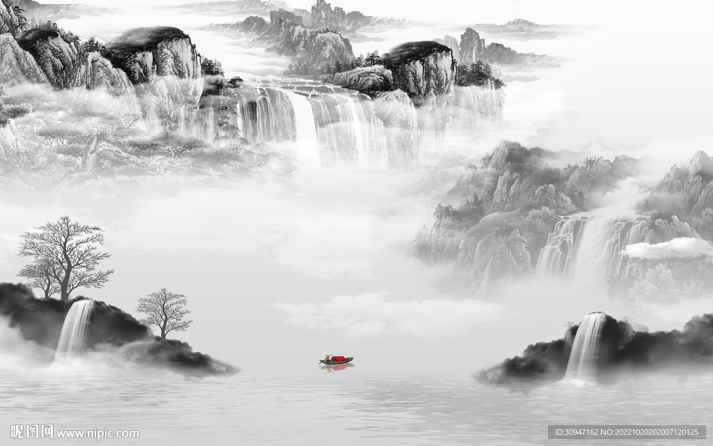 新上架灰色风山水画 Tif分层