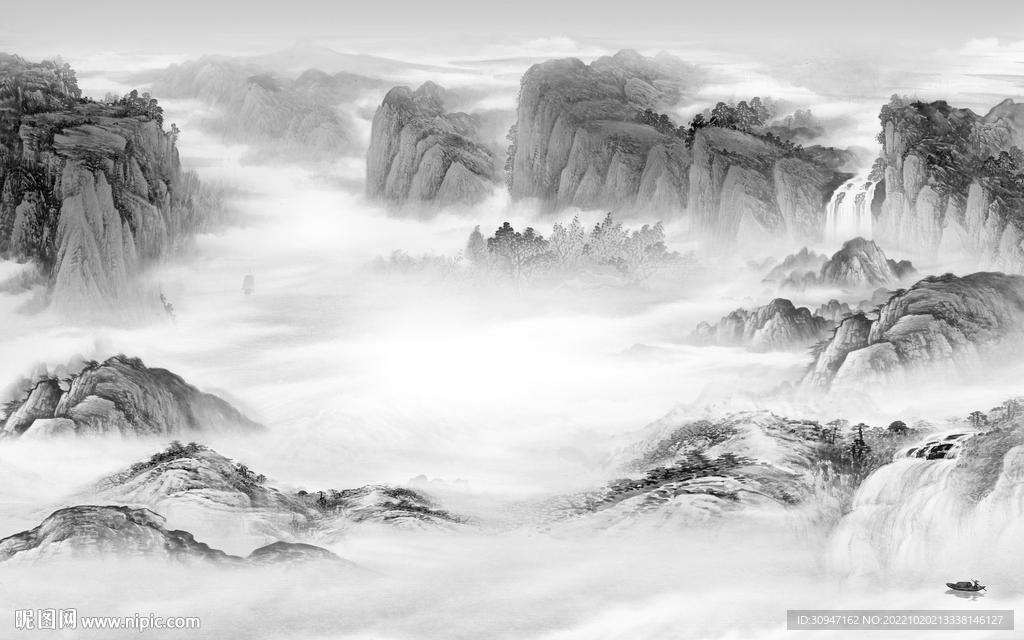 意境灰色风山水画 Tif分层