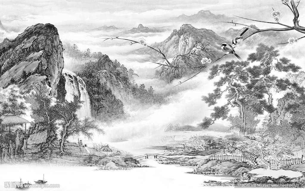 高端灰色风山水画 Tif分层