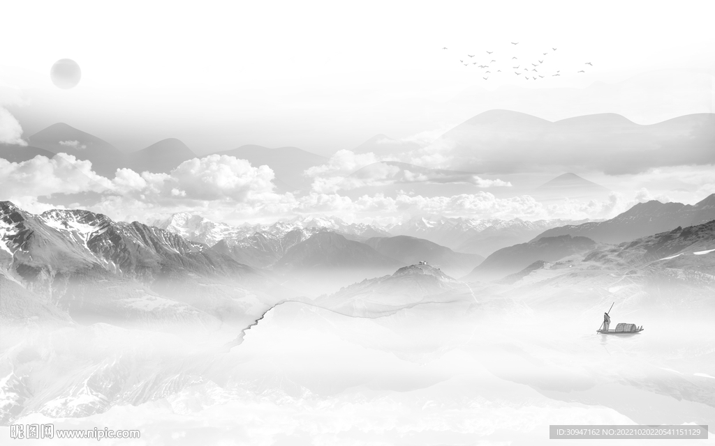 高档 灰色风山水画 Tif分层