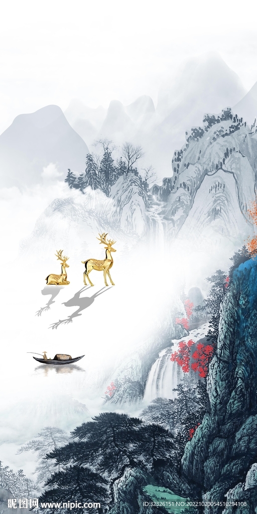 别墅 中式山水玄关 TIf分层