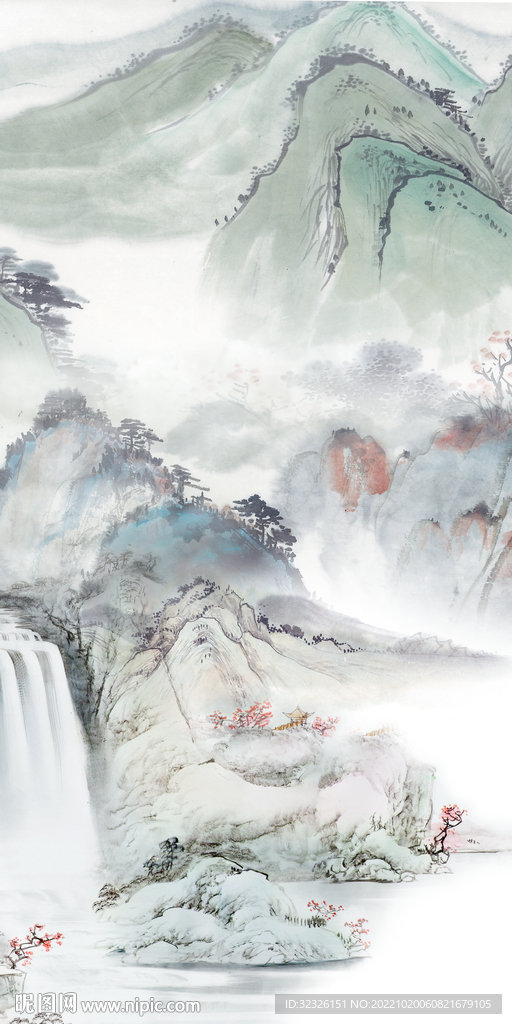 国画 中式山水玄关 TIf分层