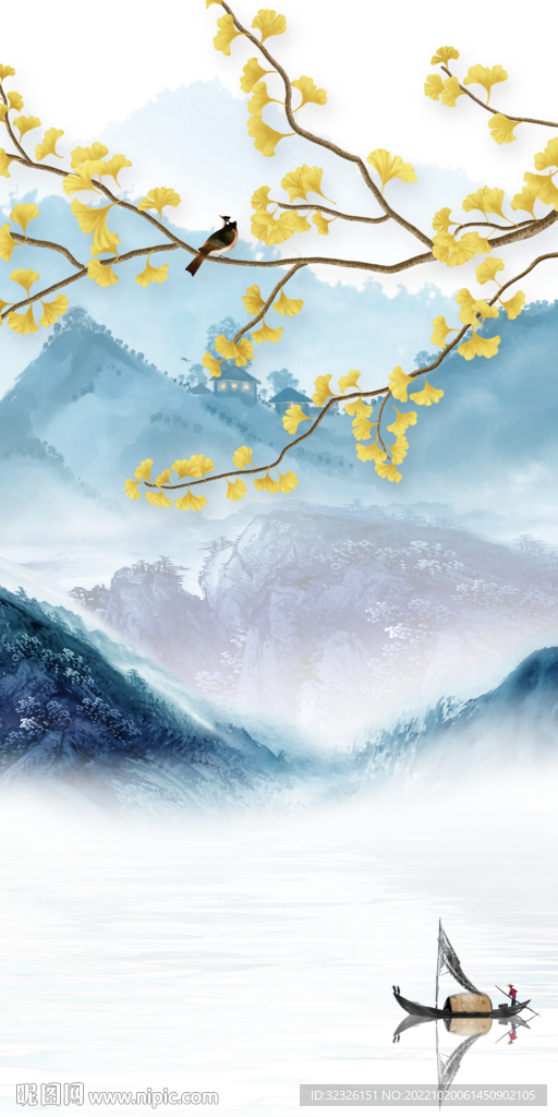 银杏风景山水玄关画