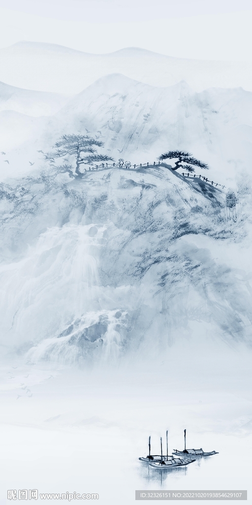 新中式风景山水玄关画