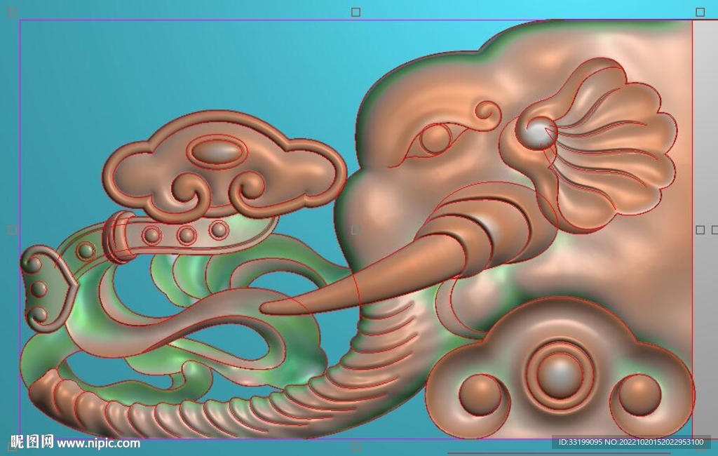 如意象头镂空围板精雕图灰度浮雕