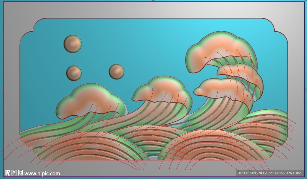 石雕浪花围板水花精雕图灰度图