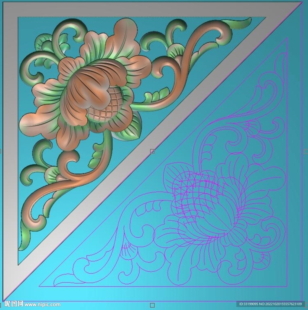 砖雕牡丹花洋花角花精雕图灰度图