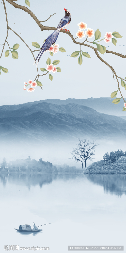 花鸟 高档玄关山水 tiF分层