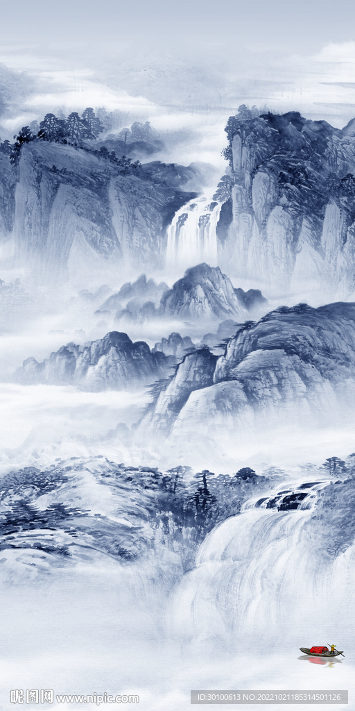 中国风高档玄关山水 tiF分层