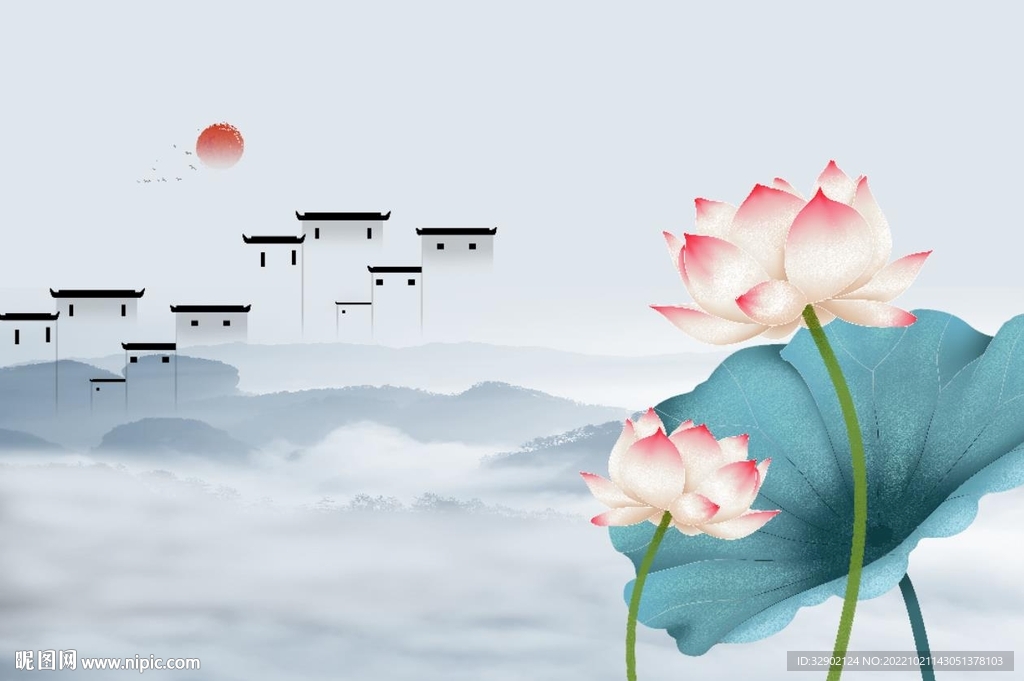 荷花山水