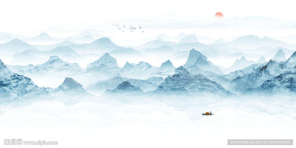 中式水墨意境山水画