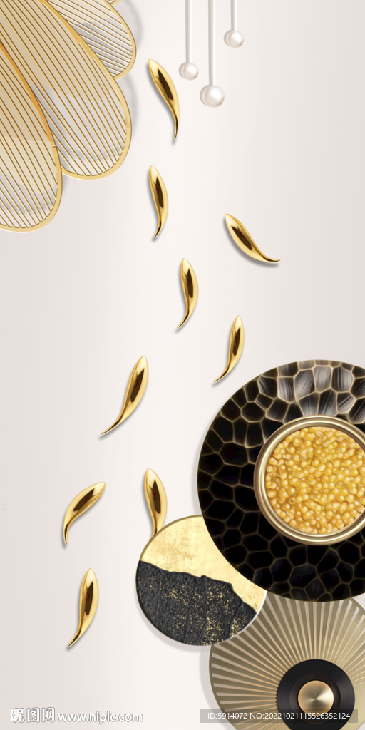 轻奢装饰画 金鱼 大理石纹
