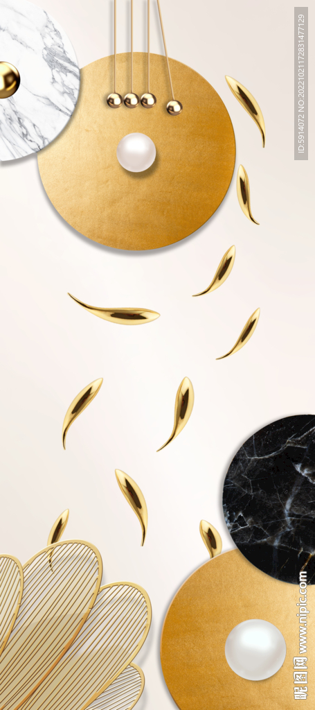轻奢装饰画 金鱼 大理石纹