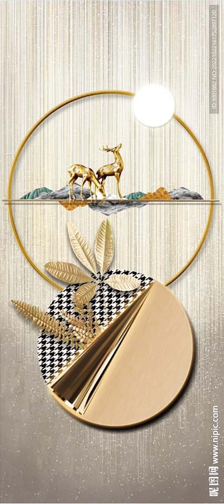 轻奢装饰画 麋鹿 叶子