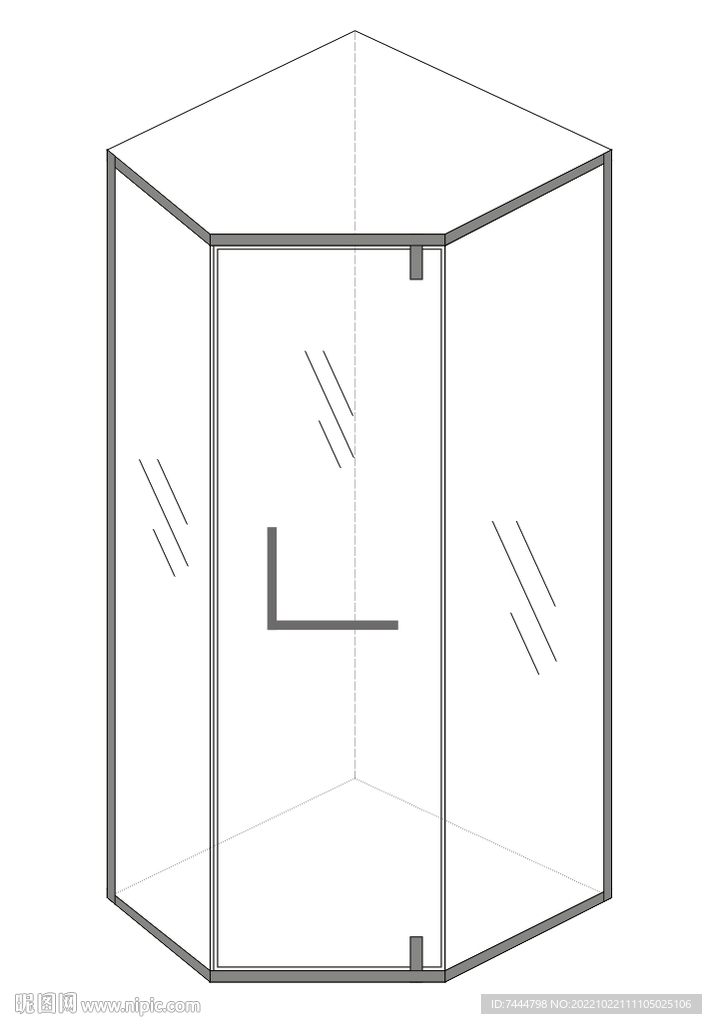 钻石型极简极窄淋浴房线描矢量图