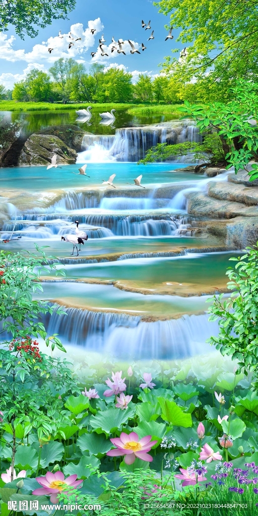 山水风景流水玄关