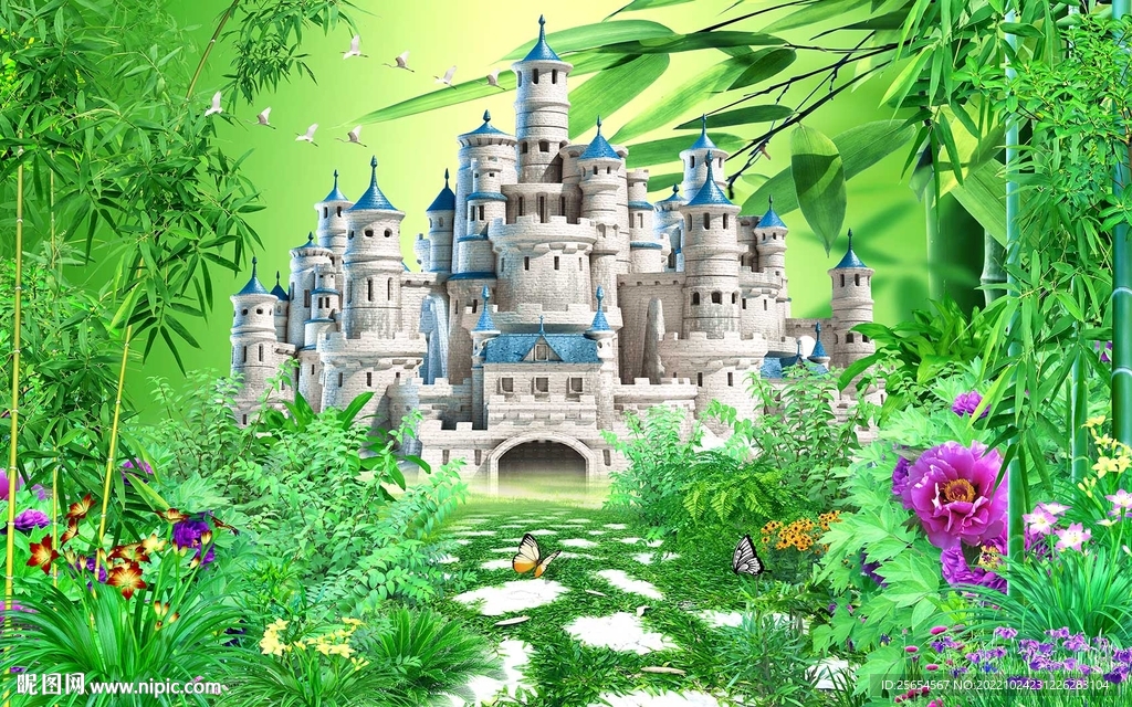 美丽城堡树林背景墙