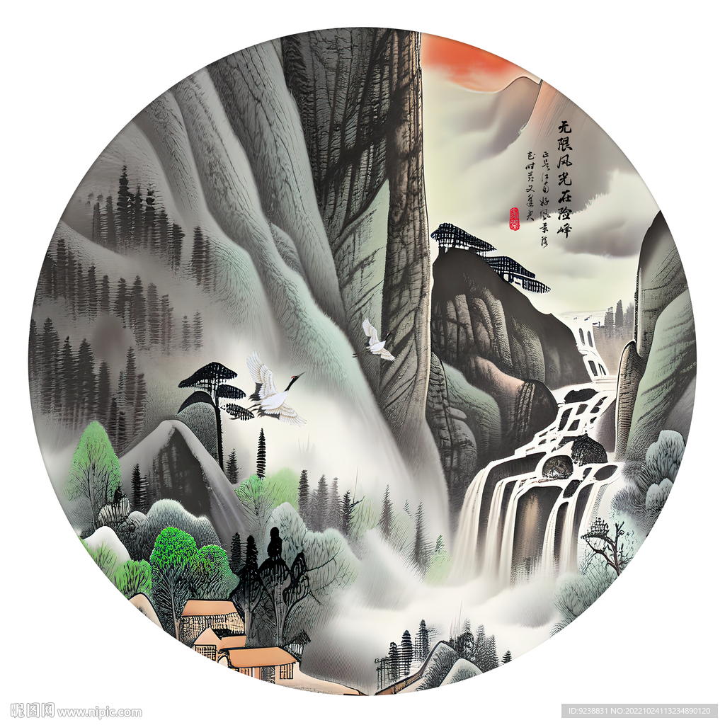 圆形山水画