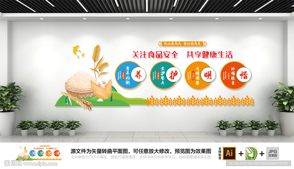 食堂餐厅珍惜粮食文化墙