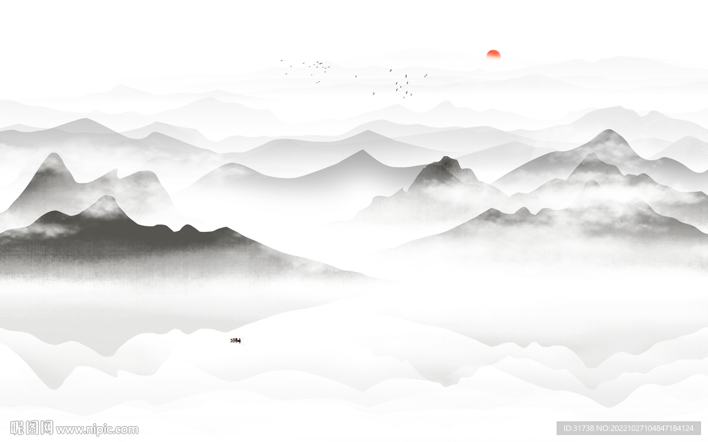 中式水墨意境山水画