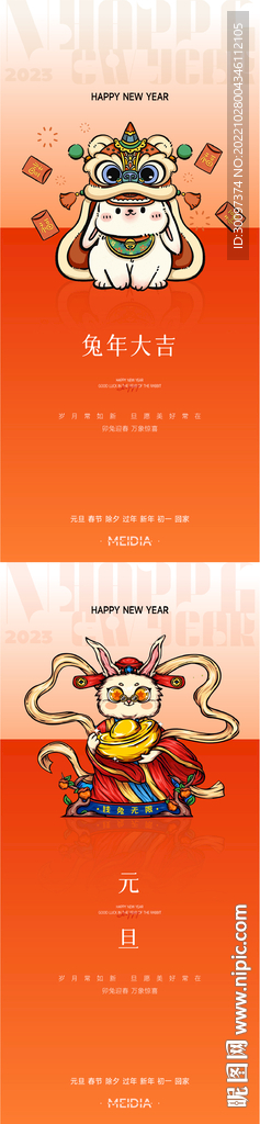 兔年元旦春节系列海报