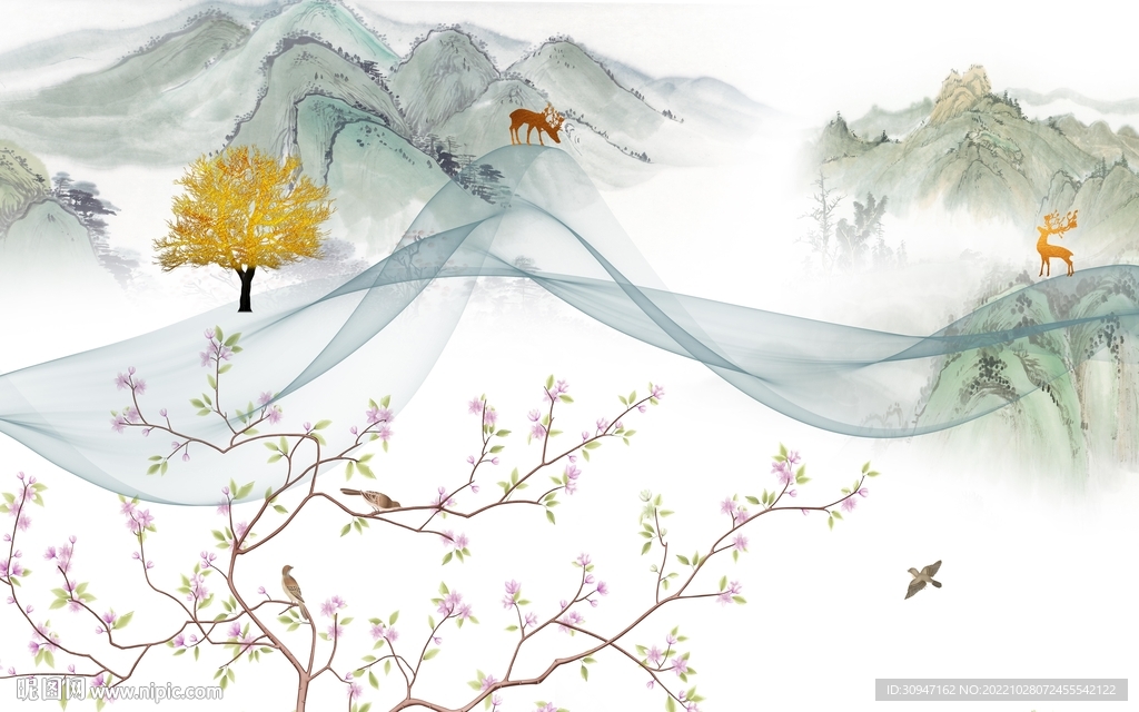 国画 新别墅山水画 tIf分层