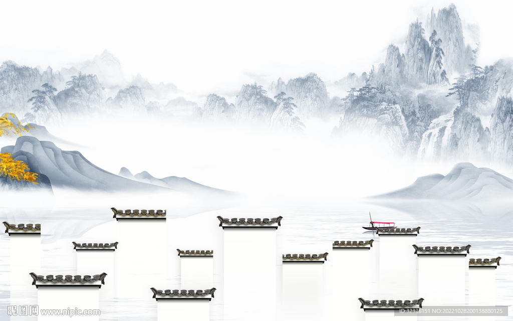 新款 中式风格山水 tif分层