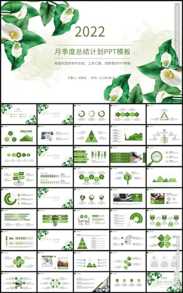 绿色清新月季度总结计划PPT
