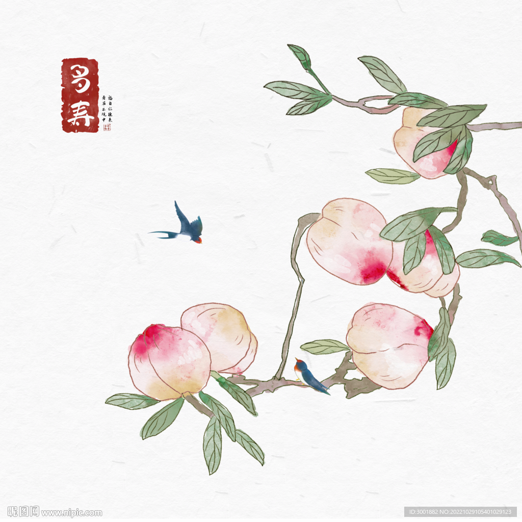 轻奢装饰画 手绘桃子多寿