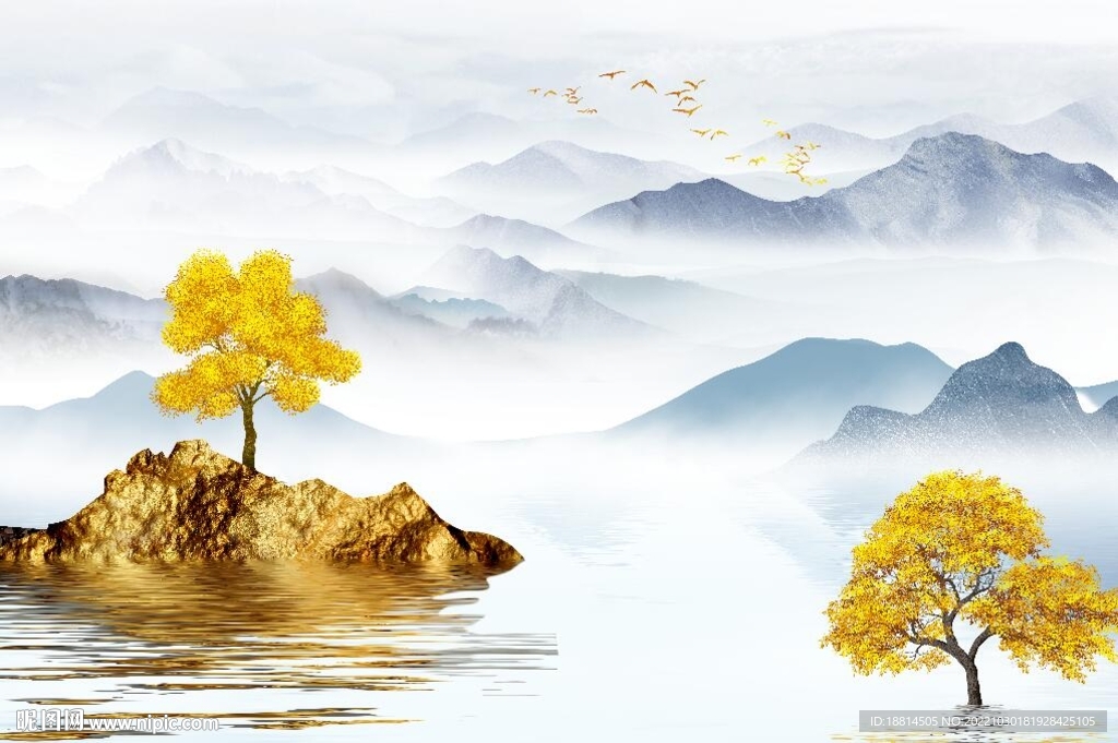 新中式山水背景墙