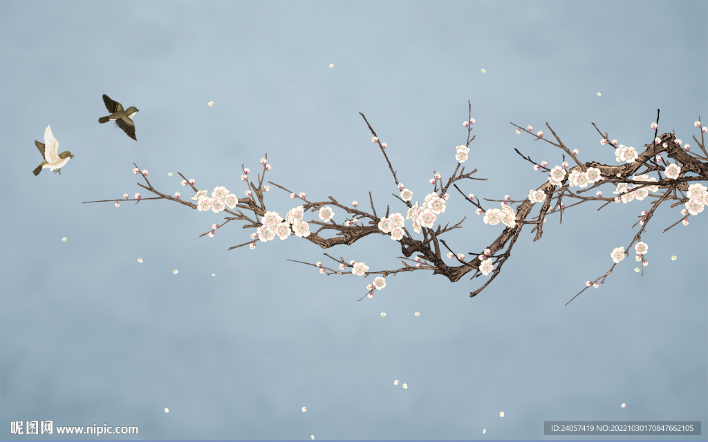 新中式工笔花鸟梅花背景墙装饰画