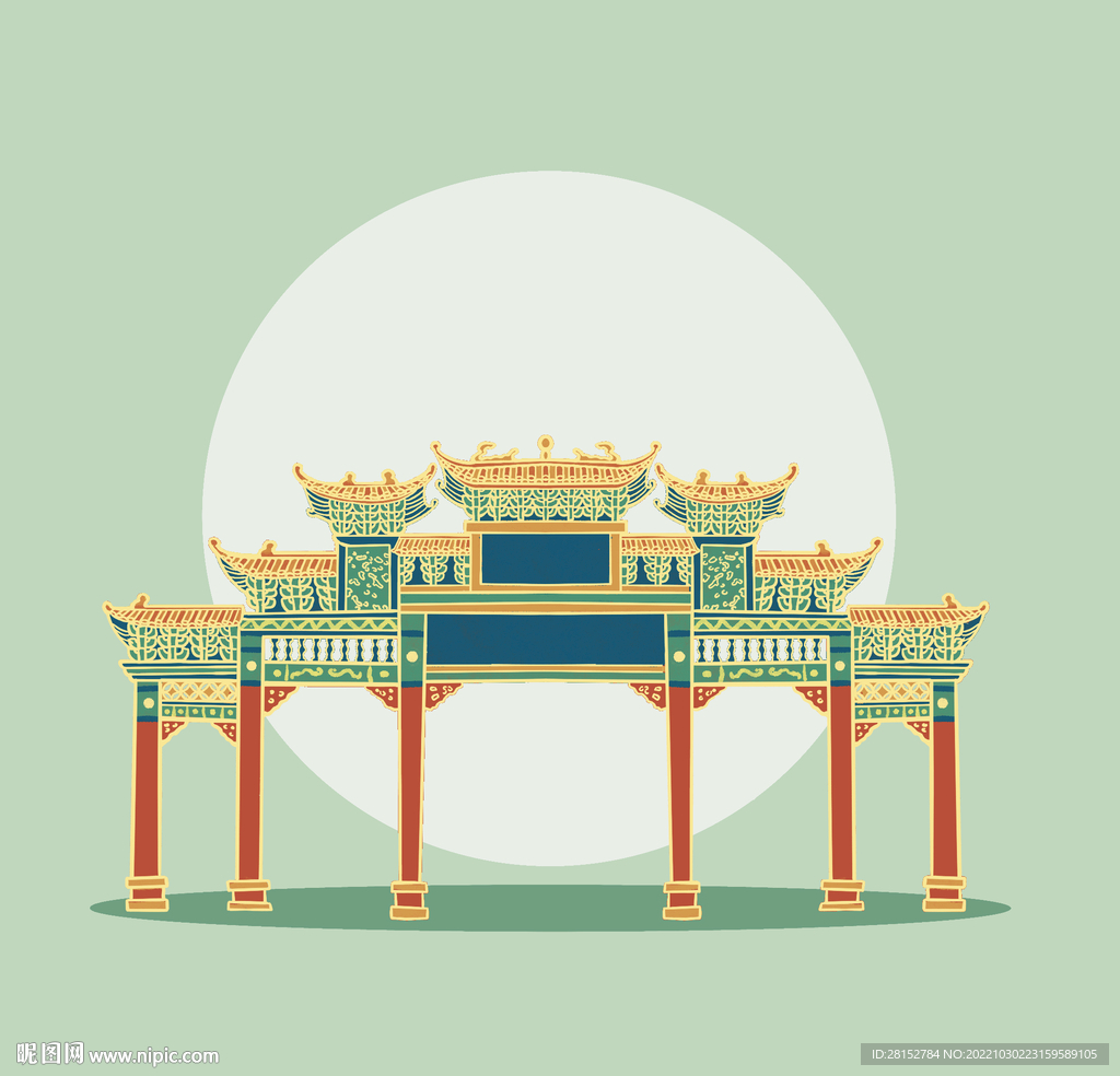 牌坊插画