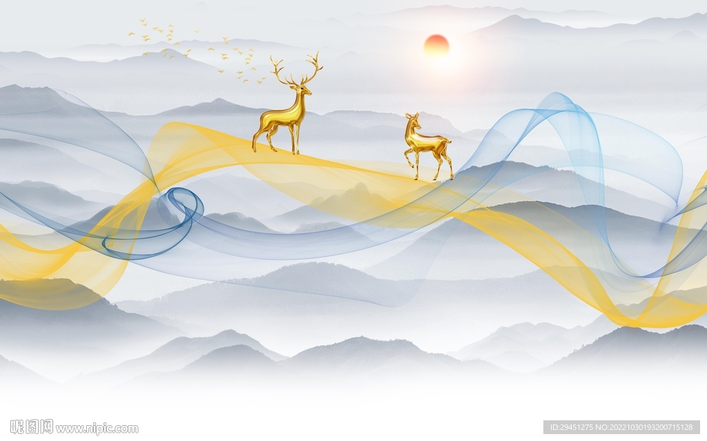 爆款 客厅新山水画 TiF分层