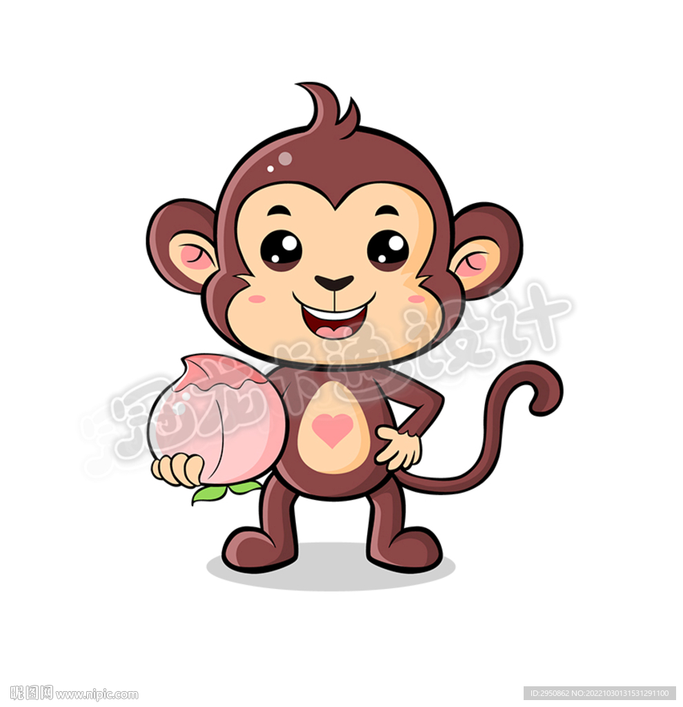 猴子与桃矢量手绘版图